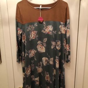 Floral swede top swing dress
